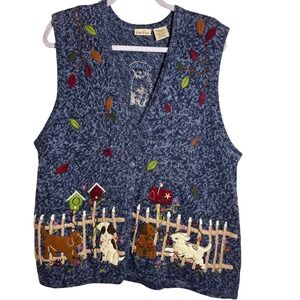 Vintage Bobbie‎ Brooks Fall Puppies Embroidered Knit Vest 18W/20W (Fits L/XL)